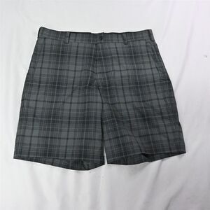 Nike 34 x 12" Gray Black 648319 Plaid Flat‎ Front Mens Golf Shorts